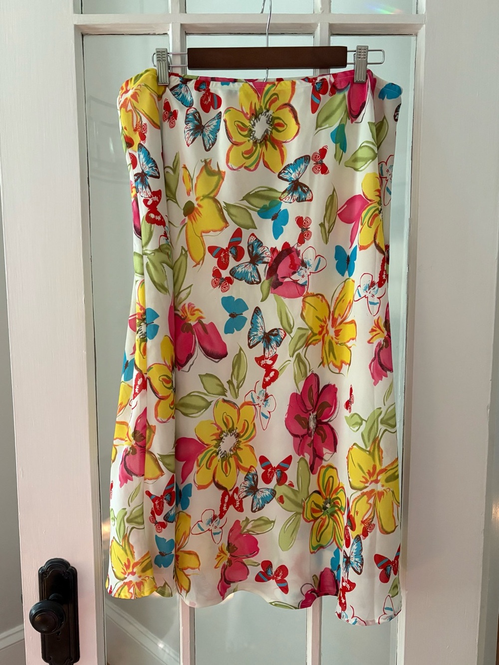 Y2K Dress U II By Sharon White Pink Yellow Butterfly Floral Fairycore Midi Skirt